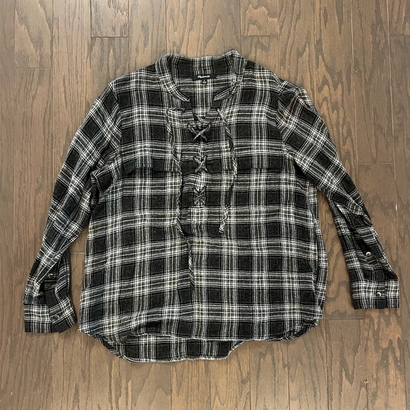 Madewell Plaid Terrace Lace-Up Top - Picture 1 of 4